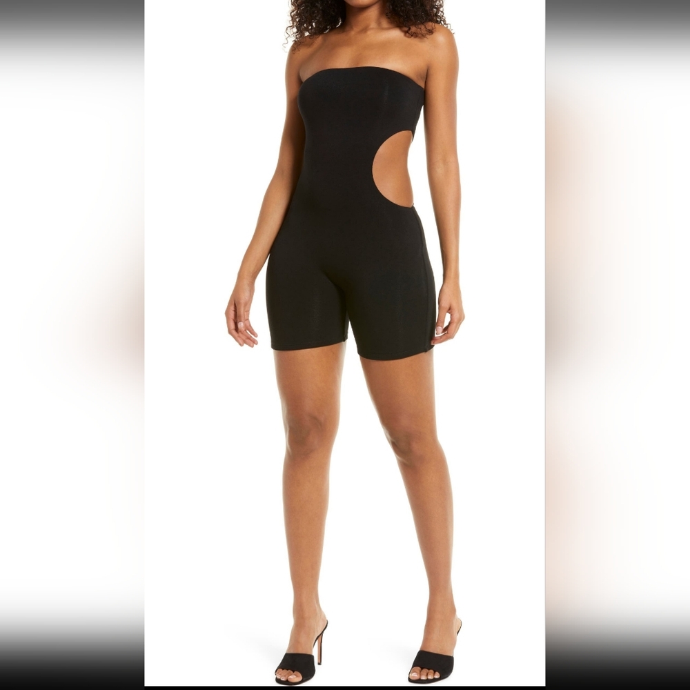 Naked Wardrobe Strapless Cutout Romper